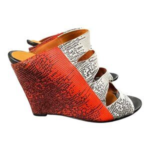 Rebecca Minkoff Skyler Wedge Heels Mule Bootie Women 9 M White/Orange Reptile